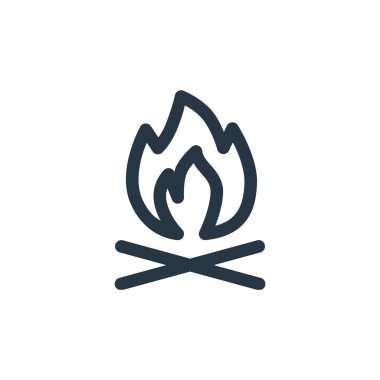 Açık hava konseptinden şenlik ateşi ikonu vektörü. Düzenlenebilir şenlik ateşi vuruşunun ince bir çizgisi. Web ve mobil uygulamalarda kullanmak için şenlik ateşi doğrusal işareti, logo, yazdırma ortamı.