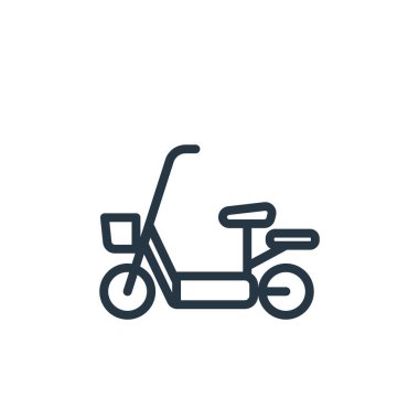 Araç konseptinden elektrikli bisiklet ikonu vektörü. Düzenlenebilir elektrikli bisiklet felcinin ince bir çizgisi. Web ve mobil uygulamalar, logo ve yazdırma ortamlarında kullanım için elektrikli bisiklet doğrusal işareti.