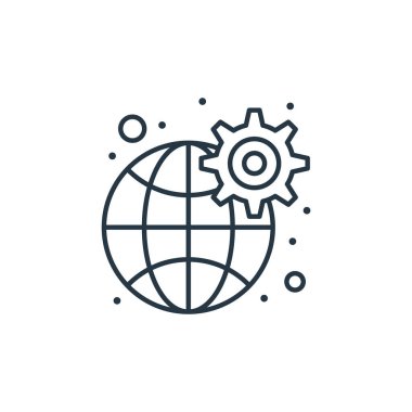 Strateji kavramından dünya ikonu vektörü. İnce çizgili düzenlenebilir felç çizgisi. Web ve mobil uygulamalar, logo ve yazdırma ortamlarında kullanmak için yerküre doğrusal işareti.