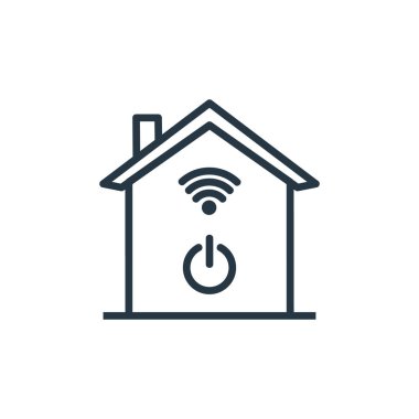 İnternet konseptinden akıllı ev ikonu vektörü. İnce çizgili, evde düzenlenebilir vuruşlar. Web ve mobil uygulamalarda kullanmak için akıllı ev doğrusal işareti, logo, yazdırma ortamı.