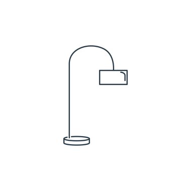 Ev konseptinden yer lambası ikonu vektörü. İnce çizgili, düzenlenebilir lamba çarpması çizgisi. Web ve mobil uygulamalarda kullanmak için zemin lambası doğrusal işareti, logo, yazdırma ortamı.