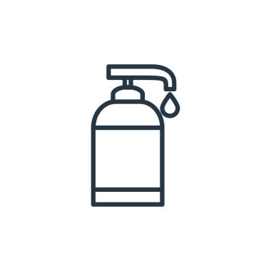 Sağlık konseptindeki dezenfektan ikon vektörü. Düzenlenebilir dezenfektan felcinin ince çizgisi. Web ve mobil uygulamalarda kullanmak için doğrusal dezenfektan işareti, logo, yazdırma ortamı.