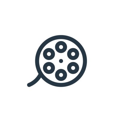 Klasik konseptten bir film ikonu vektörü. Düzenlenebilir film felcinin ince bir çizgisi. Web ve mobil uygulamalarda kullanmak için film doğrusal işareti, logo, yazdırma ortamı.