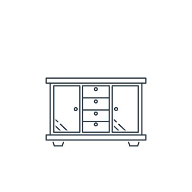 Ev konseptinden dolap ikonu taşıyıcısı. Dolap düzenlenebilir darbenin ince bir çizgisi. Web ve mobil uygulamalarda kullanmak için dolap doğrusal işareti, logo, yazdırma ortamı.