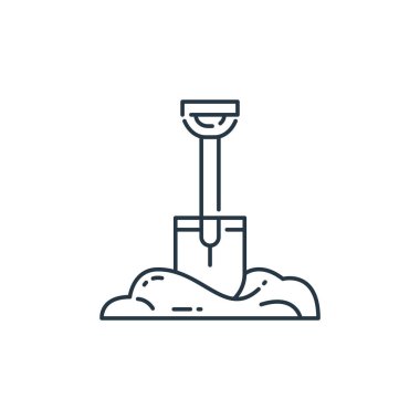 İşçi Bayramı konseptinden ikon vektörü kürekle. Düzenlenebilir kürek darbesinin ince çizgisi. Web ve mobil uygulamalarda kullanmak için kürek doğrusal işareti, logo, yazdırma ortamı.