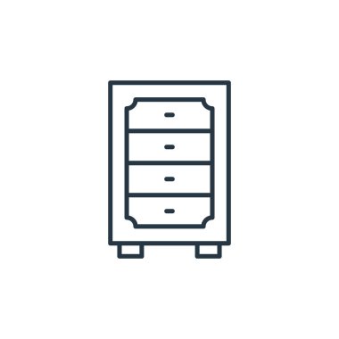 Çekmece sandığı antika konseptinden bir ikon vektörü. Düzenlenebilir çekmecelerin ince çizgili çizgisi. Web ve mobil uygulamalar, logo ve yazdırma ortamlarında kullanılacak çekmece doğrusal işareti.