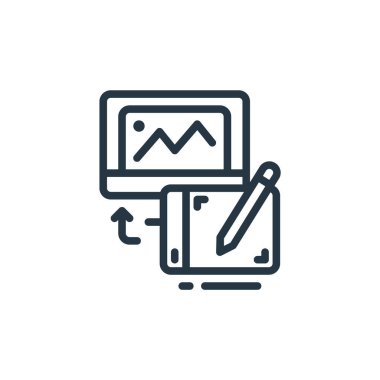 tasarım araçları kavramından tablet simge vektörü çizmek. İnce çizim, düzenlenebilir tablet felci çizimi. Web ve mobil uygulamalarda kullanım için tablet doğrusal işareti çizmek, logo, yazdırma ortamı.