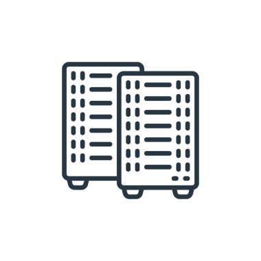 Bulut hesaplama kavramından veri merkezi simgesi vektörü. Veri merkezinin düzenlenebilir vuruşunun ince çizgisi. Web ve mobil uygulamalarda kullanmak için veri merkezi doğrusal işareti, logo, yazdırma ortamı.