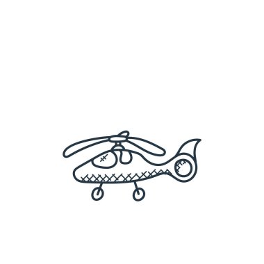 Uzay ve uçak konseptinden helikopter ikonu vektörü. Helikopterin düzenlenebilir vuruşunun ince çizgisi. Web ve mobil uygulamalarda kullanmak için helikopter doğrusal işareti, logo, yazdırma ortamı.