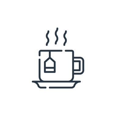 Ofis konseptinden çay fincanı ikonu vektörü. Düzenlenebilir çay fincanı vuruşunun ince bir çizgisi. Web ve mobil uygulamalarda kullanmak için çay fincanı doğrusal işareti, logo, yazdırma ortamı.