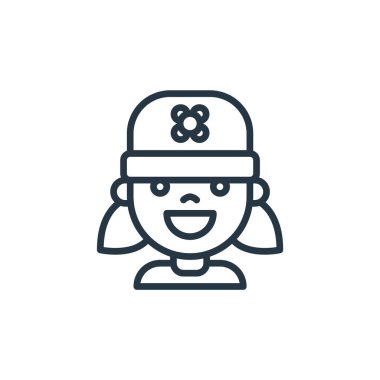 Çocuk avatarları konseptinden ikon kız vektörü. Düzenlenebilir kız felcinin ince bir çizgisi. Web ve mobil uygulamalarda kullanmak için kız doğrusal işareti, logo, yazdırma ortamı.