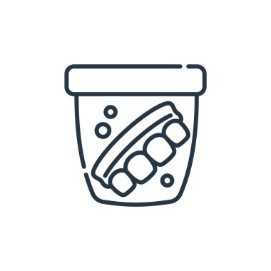 Dişçi konseptindeki sahte ikon vektörü. Yanlış düzenlenebilir felcin ince bir çizgisi. Web ve mobil uygulamalarda kullanmak için yanlış doğrusal imza, logo, yazdırma ortamı.