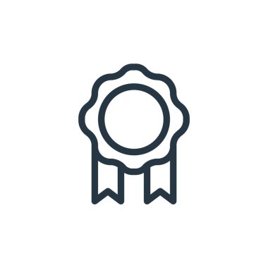 Ekommerce çizgisi konseptinden rozet ikonu vektörü. Rozet yenilebilir felcin ince bir çizgisi. Web ve mobil uygulamalarda kullanmak için rozet doğrusal işareti, logo, yazdırma ortamı.