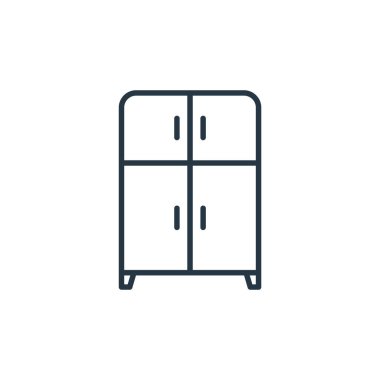 Mobilya konseptindeki dolap ikonu vektörü. Dolap düzenlenebilir darbenin ince bir çizgisi. Web ve mobil uygulamalarda kullanmak için dolap doğrusal işareti, logo, yazdırma ortamı.