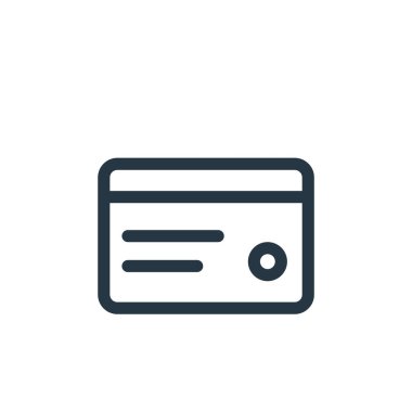 İş konseptinden kredi kartı ikonu vektörü. Kredi kartı düzenlenebilir vuruşunun ince bir çizgisi. Web ve mobil uygulamalarda kullanım için kredi kartı doğrusal işareti, logo, yazdırma ortamı.