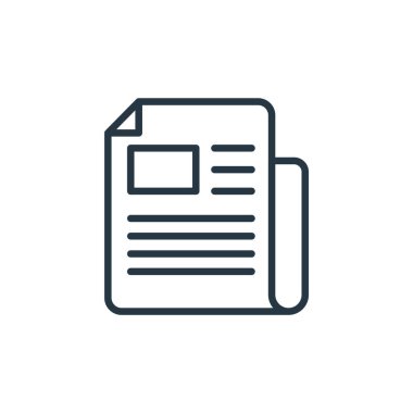 Haber ve günlük konseptindeki gazete ikonu vektörü. İnce çizgili gazete baskısı çizimi. Web ve mobil uygulamalarda kullanmak için gazete doğrusal işareti, logo, yazdırma medyası.