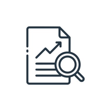 Finans konseptindeki analitik simge vektörü. Analitik ve düzenlenebilir felcin ince çizgisi. Web ve mobil uygulamalarda kullanmak için analitik doğrusal işaret, logo, yazdırma ortamı.