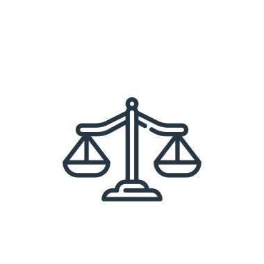 Adalet ve adalet kavramının simgesi. Adaletin düzeltilebilir vuruşunun ince bir çizgisi. Web ve mobil uygulamalarda kullanım için adalet doğrusal işareti, logo, yazdırma medyası.