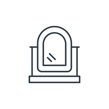 Antika konseptinden ikon vektörü. İnce çizgili ayna dekoltesi çizimi. Web ve mobil uygulamalarda kullanmak için ayna doğrusal işareti, logo, yazdırma ortamı.