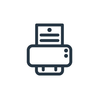 Yazıcı ve faks konseptindeki yazıcı simgesi vektörü. Yazıcının düzenlenebilir vuruşunun ince çizgisi. Web ve mobil uygulamalarda kullanmak için yazıcı doğrusal işareti, logo, yazdırma ortamı.