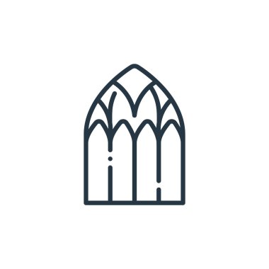 Paskalya konseptinden kilise pencere ikonu vektörü. Kilisenin pencere kırışıklığının ince bir çizgisi. Web ve mobil uygulamalarda kullanmak için kilise penceresi doğrusal işareti, logo, yazdırma ortamı.