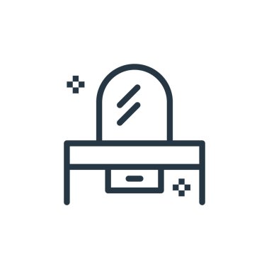 Güzellik salonu konseptinden ikon vektörü. İnce çizgili ayna dekoltesi çizimi. Web ve mobil uygulamalarda kullanmak için ayna doğrusal işareti, logo, yazdırma ortamı.