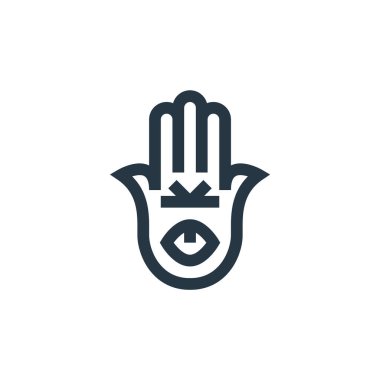 Fas konseptinden hamsa ikon vektörü. Kurgulanabilir hamsa felcinin ince bir çizgisi. Web ve mobil uygulamalarda kullanım için hamsa doğrusal işareti, logo, yazdırma ortamı.