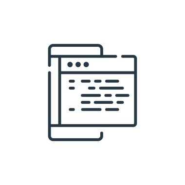 Programlama kavramından simge vektörü kodlanıyor. Düzenlenebilir felcin ince bir çizgisi. Web ve mobil uygulamalarda kullanmak için doğrusal kodlama işareti, logo, yazdırma ortamı.