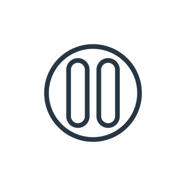 İletişim ve ortam konseptinden simge vektörünü duraklat. Duraklat tuşu düzenlenebilir vuruşunun ince çizgisi. Web ve mobil uygulamalar, logo ve yazdırma ortamlarında kullanmak için düğme doğrusal işaretini duraklat.