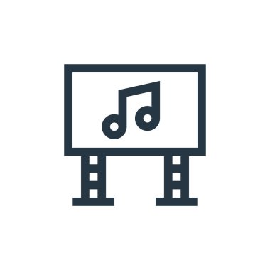 Müzik festivali konseptinden büyük ekran ikonu vektörü. Büyük ekran düzenlenebilir felcin ince bir çizgisi. Web ve mobil uygulamalarda kullanmak için büyük ekran doğrusal işareti, logo, yazdırma ortamı.