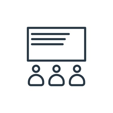 Okul ve eğitim hattı konseptinden sınıf ikonu vektörü. Sınıfın düzenlenebilir vuruşunun ince bir çizgisi. Web ve mobil uygulamalarda kullanmak için sınıf doğrusal işareti, logo, yazdırma ortamı.