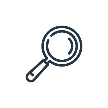 Bilim konseptindeki ikon vektörünü büyüt. Düzenlenebilir vuruşun ince çizgisi. Web ve mobil uygulamalarda kullanım için doğrusal büyüteç işareti, logo, yazdırma ortamı.