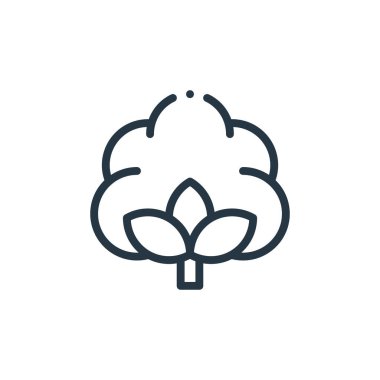 Kumaştaki pamuk ikon vektörü kavramı. Pamuk 'un düzenlenebilir vuruşunun ince çizgisi. Web ve mobil uygulamalarda kullanmak için pamuk doğrusal işareti, logo, yazdırma ortamı.