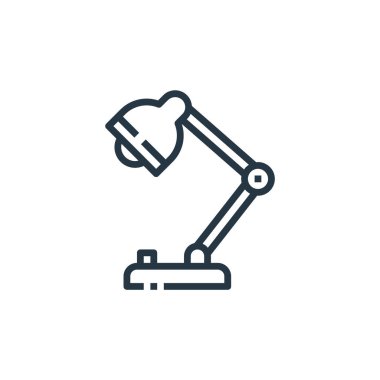 Ofis konseptinden lamba ikonu vektörü. İnce çizgili lamba dekoltesi. Web ve mobil uygulamalarda kullanmak için lamba doğrusal işareti, logo, yazdırma ortamı.