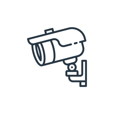 Akıllı ev konseptinden CCTV kamera ikonu vektörü. İnce çizgili kamera görüntüsü düzenlenebilir felç. Web ve mobil uygulamalar, logo ve yazdırma ortamlarında kullanmak için ccTV kamera doğrusal işareti.