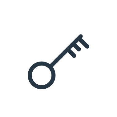 İş konseptindeki anahtar ikon vektörü. Düzenlenebilir vuruşun ince çizgisi. Web ve mobil uygulamalarda kullanmak için anahtar doğrusal işareti, logo, yazdırma ortamı.