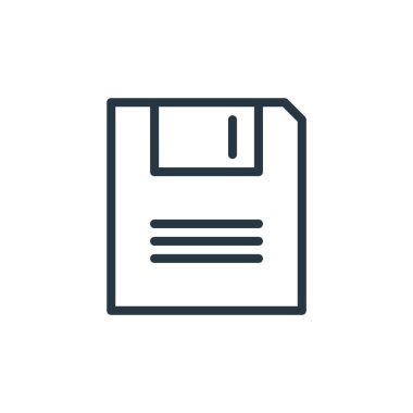 Ofis konseptinde çalışırken disket simgesi vektörü. Disket düzenlenebilir felcin ince bir çizgisi. Web ve mobil uygulamalarda kullanmak için disket doğrusal işareti, logo, yazdırma ortamı.