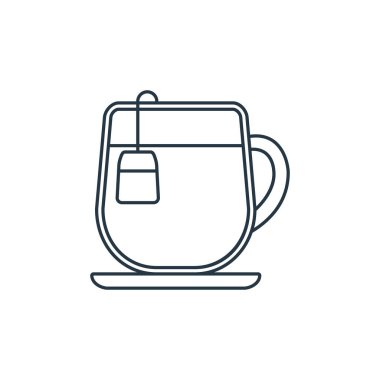 Kahve dükkanındaki çay fincanı ikonu vektörü. Düzenlenebilir çay fincanı vuruşunun ince bir çizgisi. Web ve mobil uygulamalarda kullanmak için çay fincanı doğrusal işareti, logo, yazdırma ortamı.