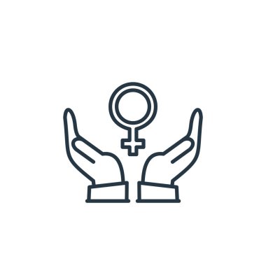 Kadınlar günü konseptinden koruma ikonu vektörü. Düzenlenebilir felcin ince bir çizgisi. Web ve mobil uygulamalarda kullanım için doğrusal koruma işareti, logo, yazdırma ortamı.