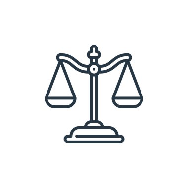 Eğitim kavramındaki adalet ikonu vektörü. Adaletin düzeltilebilir vuruşunun ince bir çizgisi. Web ve mobil uygulamalarda kullanım için adalet doğrusal işareti, logo, yazdırma medyası.