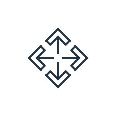 Simge vektörünü ok kavramından genişlet. Düzenlenebilir vuruşun ince çizgisi. Web ve mobil uygulamalarda kullanmak için doğrusal işareti genişlet, logo, yazdırma ortamı.