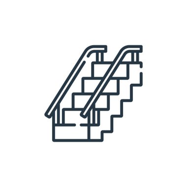 Kamu hizmetleri kavramının merdiven ikonu vektörü. Düzenlenebilir basamakların ince çizgisi. İnternet ve mobil uygulamalarda kullanım için merdiven doğrusal işareti, logo, yazdırma ortamı.