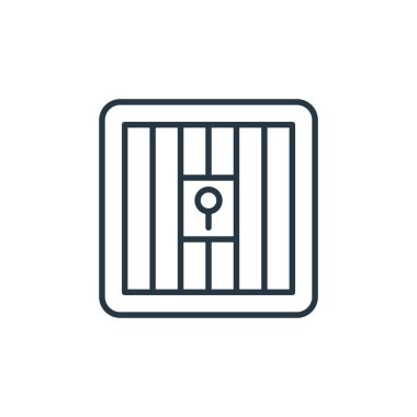 Hukuk kavramının hapishane ikonu vektörü. İnce çizgili, düzenlenebilir felç çizgisi. Web ve mobil uygulamalarda kullanmak için cezaevi doğrusal işareti, logo, yazdırma ortamı.