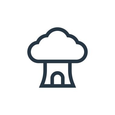 Masal konseptinden ağaç evi ikonu vektörü. Düzenlenebilir ağaç evi felcinin ince bir çizgisi. Web ve mobil uygulamalarda kullanmak için ağaç evi doğrusal işareti, logo, yazdırma ortamı.