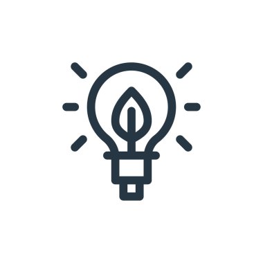 Sürdürülebilir enerji kavramından ışık ikonu vektörü. Hafif düzenlenebilir felcin ince bir çizgisi. Web ve mobil uygulamalarda kullanmak için ışık doğrusal işareti, logo, yazdırma ortamı.
