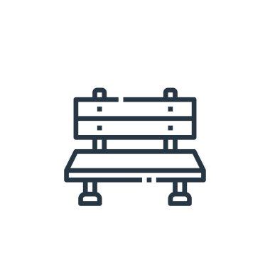 Mobilya konseptindeki bank ikonu vektörü. Düzenlenebilir inme hareketinin ince bir çizgisi. Web ve mobil uygulamalarda kullanmak için bank doğrusal işareti, logo, yazdırma ortamı.