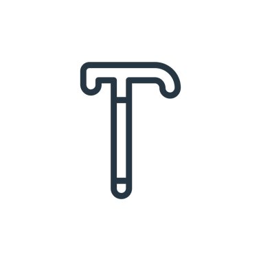 Yaşlılık kavramından kalma baston ikonu vektörü. İnce çizgili düzenlenebilir sopa vuruşu çizgisi. Web ve mobil uygulamalarda kullanmak için yürüyen çubuk doğrusal işareti, logo, yazdırma ortamı.