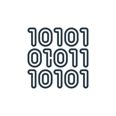 Siber güvenlik kavramından ikili kod ikonu vektörü. İkili kod düzenlenebilir vuruşunun ince çizgisi. Web ve mobil uygulamalarda kullanmak için ikili kod doğrusal işareti, logo, yazdırma ortamı.