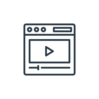 Seo ve Pazarlama konseptinden video pazarlama ikonu vektörü. Düzenlenebilir video pazarlama vuruşunun ince çizgisi. Web ve mobil uygulamalarda kullanmak için video pazarlama doğrusal işareti, logo, yazdırma ortamı.
