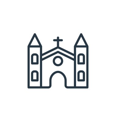 Paskalya konseptinden kilise ikonu vektörü. Kilisenin düzenlenebilir vuruşlarının ince bir çizgisi. Web ve mobil uygulamalarda kullanmak için kilise doğrusal işareti, logo, yazdırma ortamı.